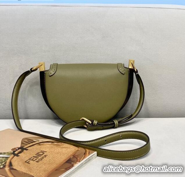 Discount Fendi Moonlight Leather Round Shoulder Bag FD0320 Green 2021