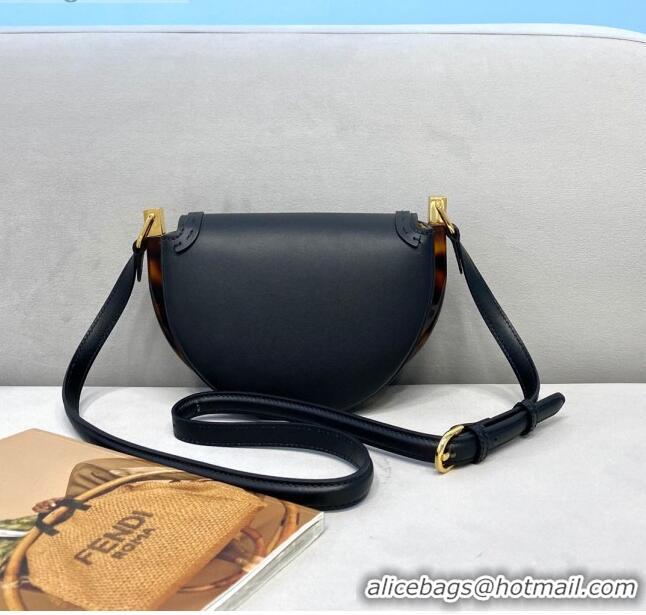 Pretty Style Fendi Moonlight Leather Round Shoulder Bag FD0320 Black 2021