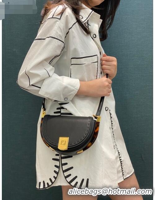 Pretty Style Fendi Moonlight Leather Round Shoulder Bag FD0320 Black 2021