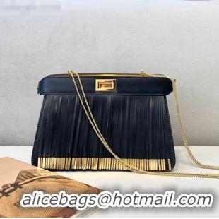 Famous Brand Fendi Peekaboo I See U Pochette Chain Bag with Fringes FD0326 Black 2021