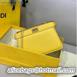 Top Grade Fendi Peekaboo I See U Pochette Leather Chain Bag FD0327 Yellow 2021