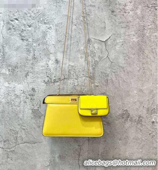 Top Grade Fendi Peekaboo I See U Pochette Leather Chain Bag FD0327 Yellow 2021