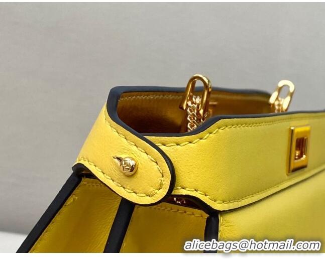 Top Grade Fendi Peekaboo I See U Pochette Leather Chain Bag FD0327 Yellow 2021