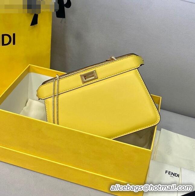 Top Grade Fendi Peekaboo I See U Pochette Leather Chain Bag FD0327 Yellow 2021