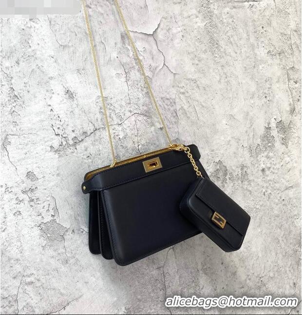 Super Quality Fendi Peekaboo I See U Pochette Leather Chain Bag FD0327 Black 2021