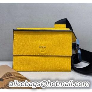 Super Quality Fendi Men's Grained Leather Messenger Mini Bag F0330 Yellow 2021