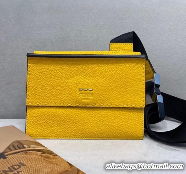 Super Quality Fendi Men's Grained Leather Messenger Mini Bag F0330 Yellow 2021