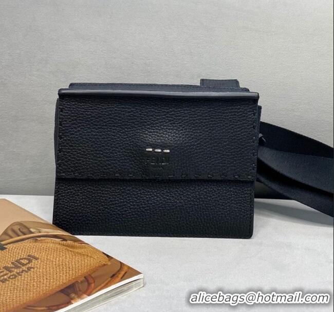 Popular Fendi Men's Grained Leather Messenger Mini Bag F0330 Black 2021