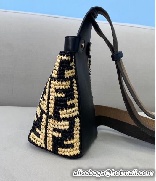 Best Price Fendi Guitar Mini Raffia Bag FD0334 Black/Beige 2021