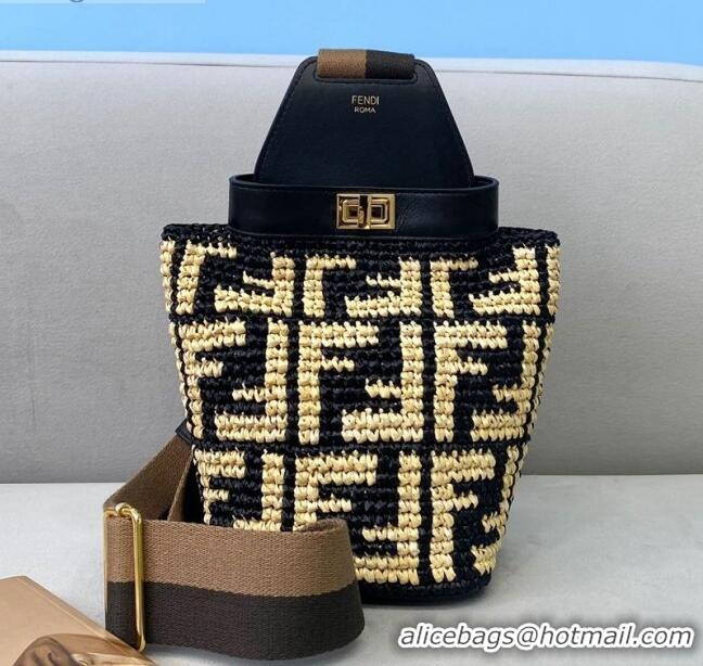 Best Price Fendi Guitar Mini Raffia Bag FD0334 Black/Beige 2021