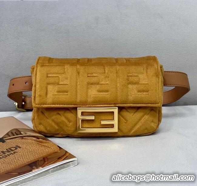 Free Shipping Fendi Baguette Velvet Belt Bag FD0403 Brown 2021