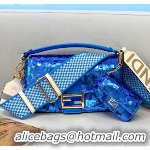 Free Shipping Promotional Fendi Baguette Sequins Medium Bag FD0408 Blue 2021