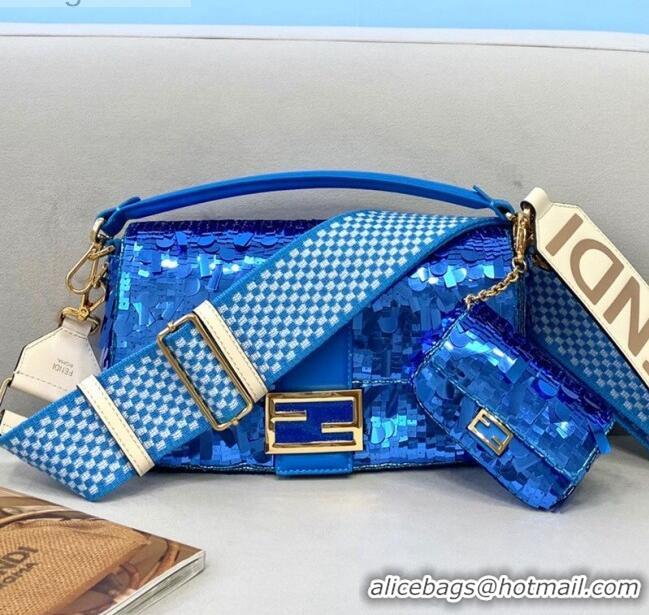 Free Shipping Promotional Fendi Baguette Sequins Medium Bag FD0408 Blue 2021