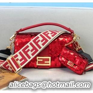 Shop Cheap Fendi Baguette Sequins Medium Bag FD0408 Red 2021