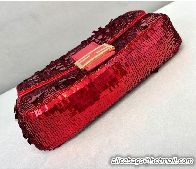 Shop Cheap Fendi Baguette Sequins Medium Bag FD0408 Red 2021