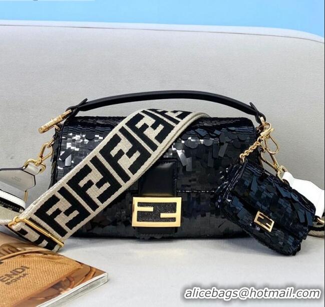 Good Taste Fendi Baguette Sequins Medium Bag FD0408 Black 2021