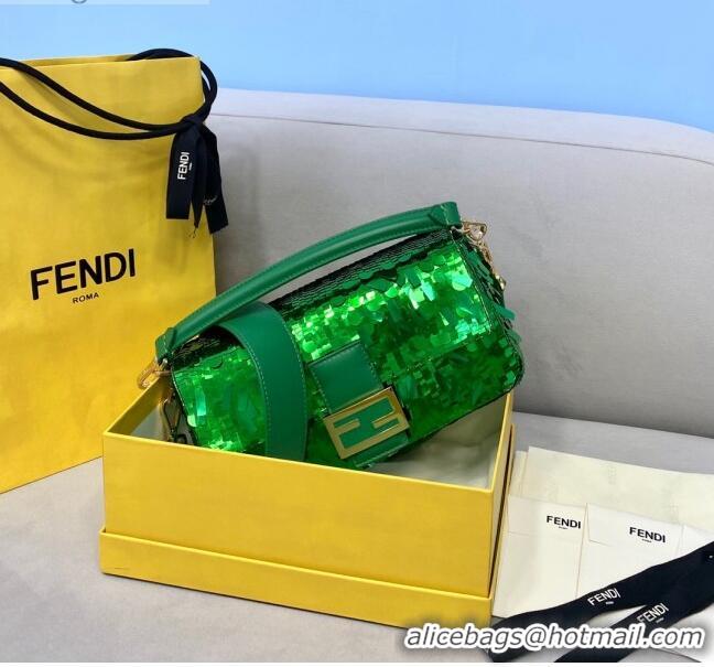 Low Cost Fendi Baguette Sequins Medium Bag FD0408 Green 2021