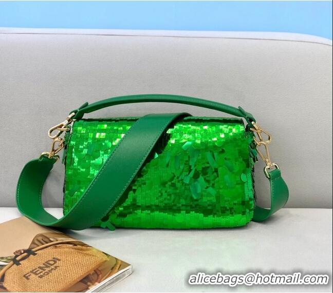 Low Cost Fendi Baguette Sequins Medium Bag FD0408 Green 2021