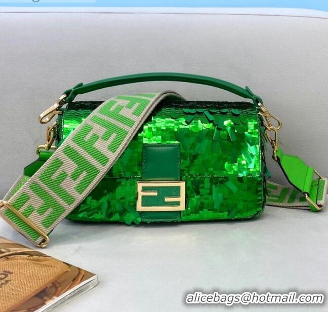 Low Cost Fendi Baguette Sequins Medium Bag FD0408 Green 2021