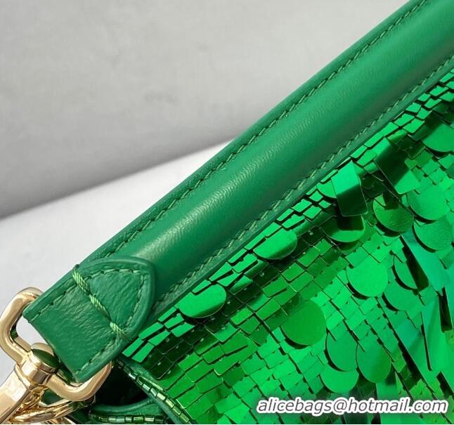 Low Cost Fendi Baguette Sequins Medium Bag FD0408 Green 2021