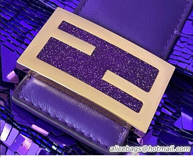 Spot Bulk Fendi Baguette Sequins Medium Bag FD0408 Purple 2021