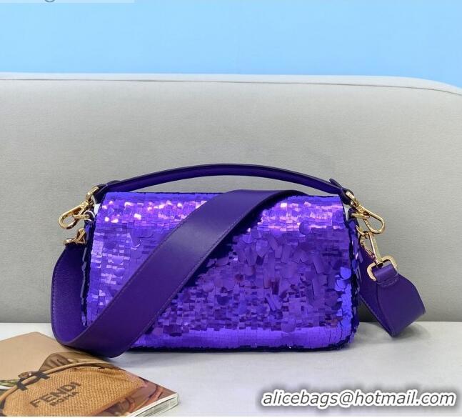 Spot Bulk Fendi Baguette Sequins Medium Bag FD0408 Purple 2021