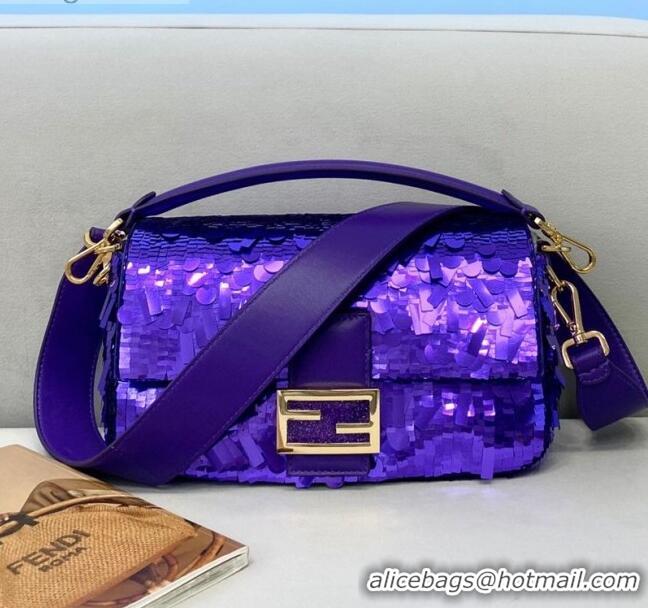 Spot Bulk Fendi Baguette Sequins Medium Bag FD0408 Purple 2021