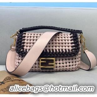 Best Design Fendi Baguette Medium Bag in FD0416 Pink Interlace Leather 2021