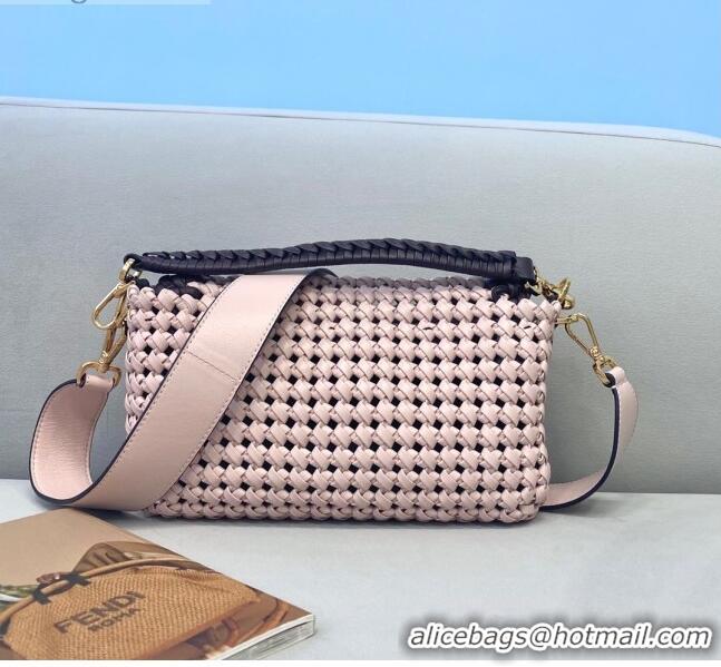 Best Design Fendi Baguette Medium Bag in FD0416 Pink Interlace Leather 2021