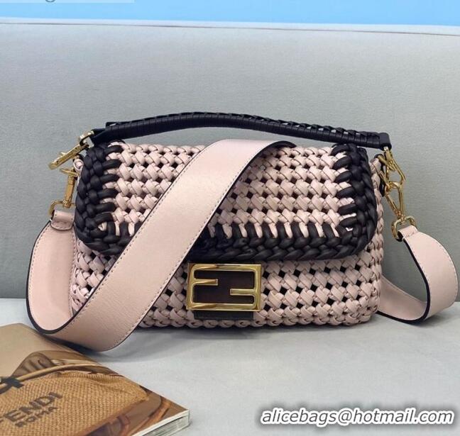 Best Design Fendi Baguette Medium Bag in FD0416 Pink Interlace Leather 2021