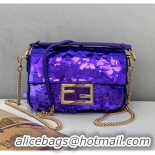 Luxury Classic Fendi Baguette Sequins Mini Bag FD0420 Purple 2021