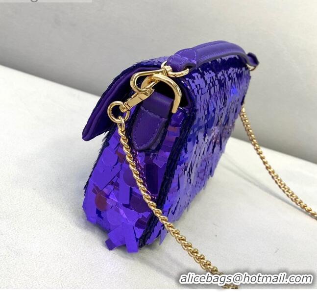 Luxury Classic Fendi Baguette Sequins Mini Bag FD0420 Purple 2021