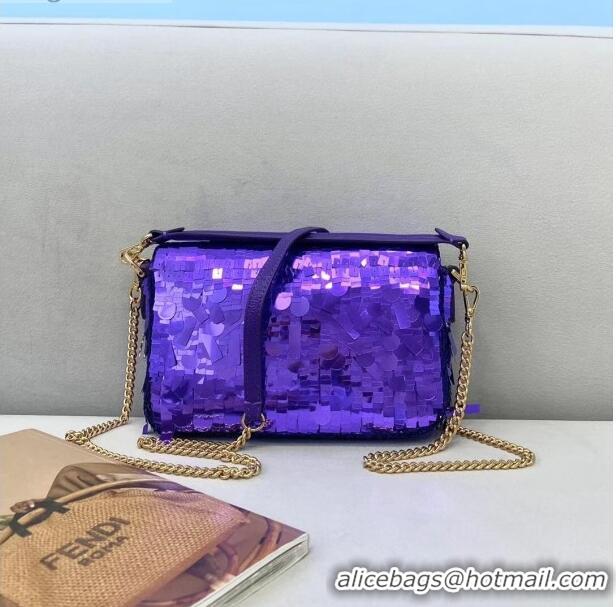 Luxury Classic Fendi Baguette Sequins Mini Bag FD0420 Purple 2021