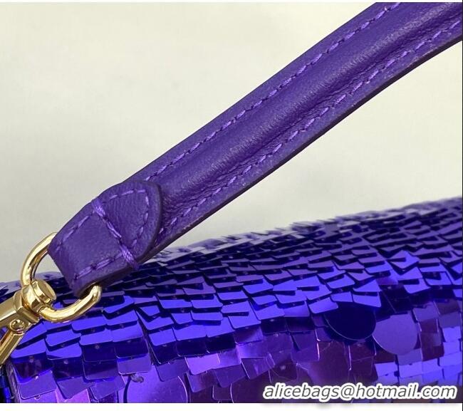 Luxury Classic Fendi Baguette Sequins Mini Bag FD0420 Purple 2021