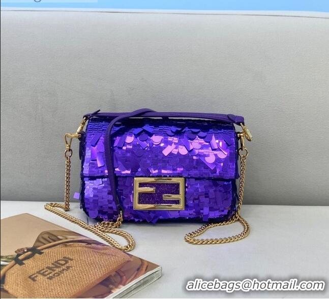 Luxury Classic Fendi Baguette Sequins Mini Bag FD0420 Purple 2021