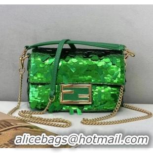 Top Design Fendi Baguette Sequins Mini Bag FD0420 Green 2021