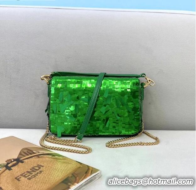 Top Design Fendi Baguette Sequins Mini Bag FD0420 Green 2021