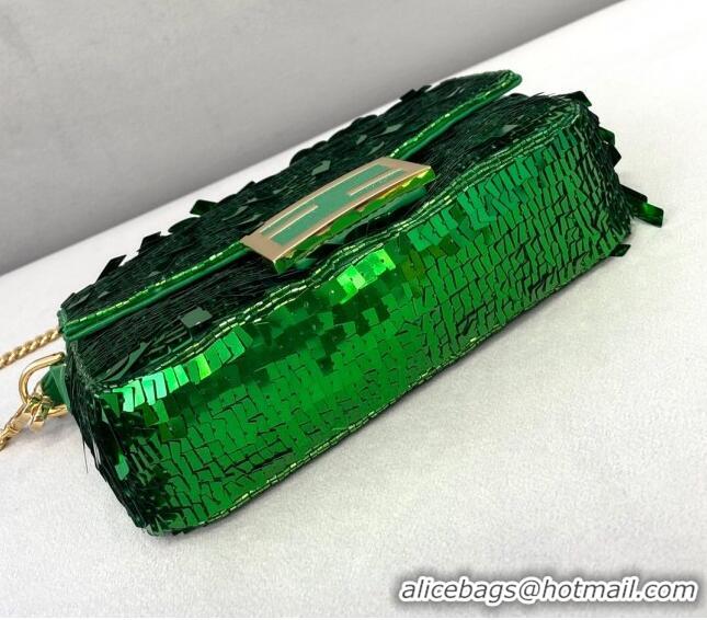 Top Design Fendi Baguette Sequins Mini Bag FD0420 Green 2021