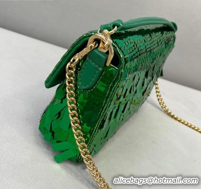 Top Design Fendi Baguette Sequins Mini Bag FD0420 Green 2021