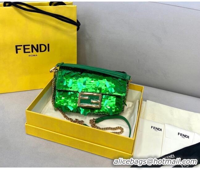 Top Design Fendi Baguette Sequins Mini Bag FD0420 Green 2021