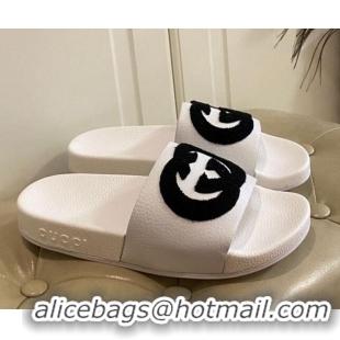 Good Quality Gucci Wool GG Flat Slide Sandals in Grained Calfskin 031105 White