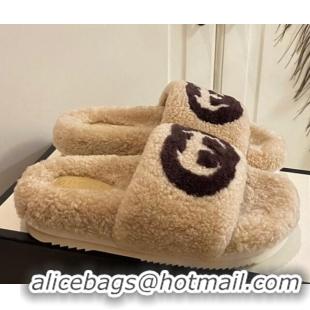 Good Product Gucci Shearling Wool GG Flat Slide Sandals 031105 Beige