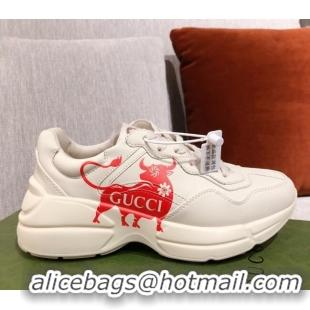 Top Quality Gucci Rhyton Sneakers in Chinese Ox Years Leather 031150 White/Red