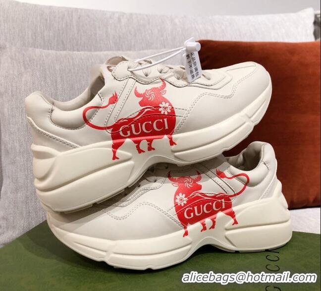 Top Quality Gucci Rhyton Sneakers in Chinese Ox Years Leather 031150 White/Red