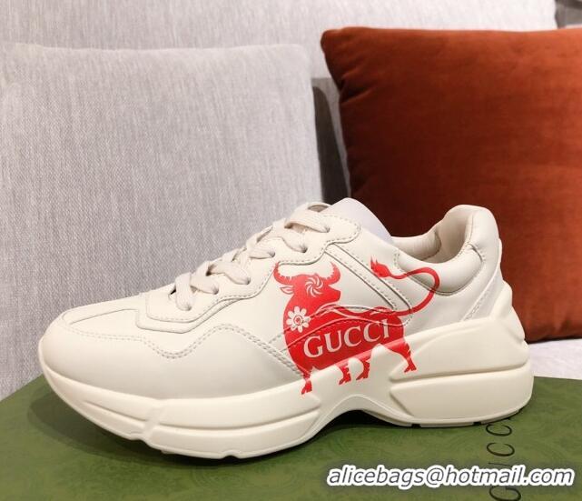 Top Quality Gucci Rhyton Sneakers in Chinese Ox Years Leather 031150 White/Red