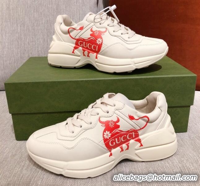 Top Quality Gucci Rhyton Sneakers in Chinese Ox Years Leather 031150 White/Red