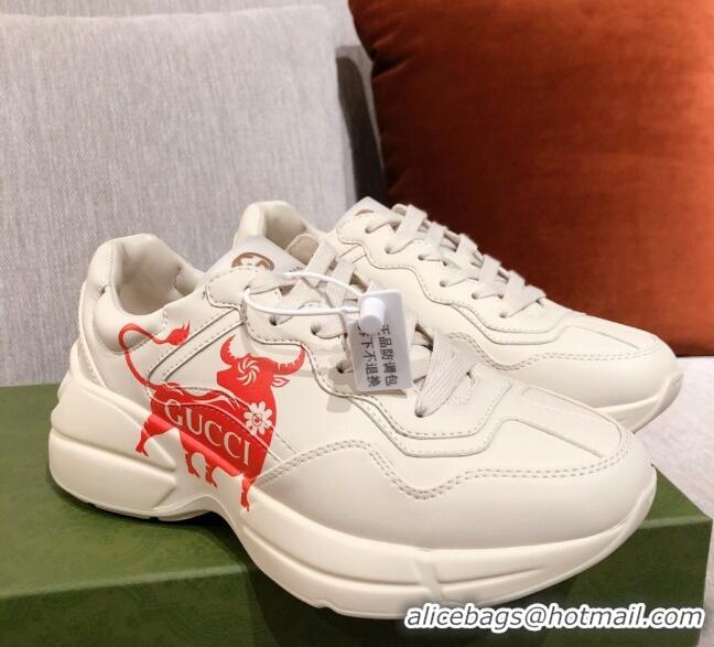 Top Quality Gucci Rhyton Sneakers in Chinese Ox Years Leather 031150 White/Red