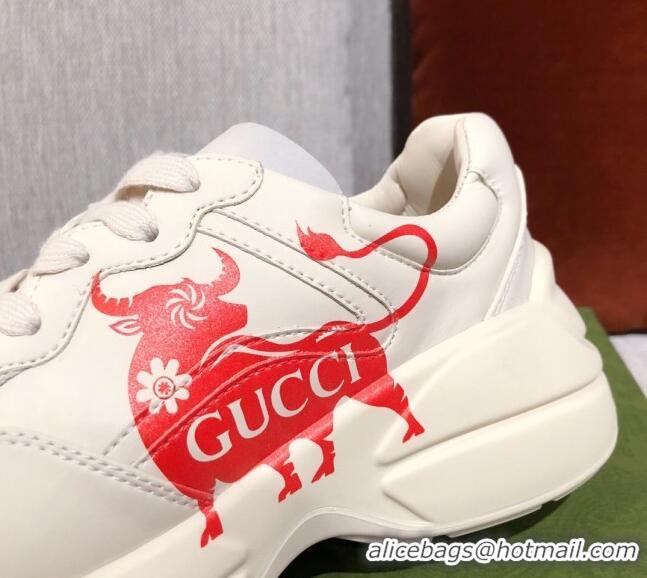 Top Quality Gucci Rhyton Sneakers in Chinese Ox Years Leather 031150 White/Red