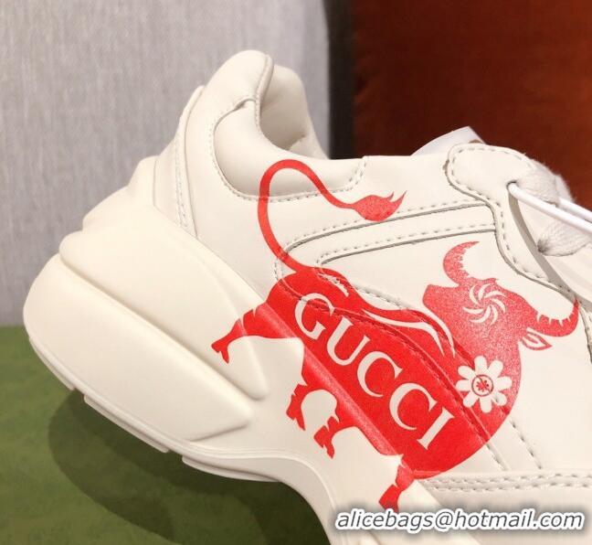 Top Quality Gucci Rhyton Sneakers in Chinese Ox Years Leather 031150 White/Red