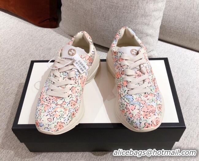 Low Price Gucci Rhyton Liberty London Floral Sneakers 031152 Pink 2021